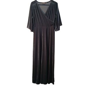 Soft Surroundings Womens Gray V-Neck Velour Maxi Dress Small 2AT01